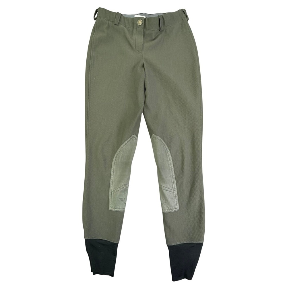 Tuff Rider Riding Breeches Sz 24 Sock‎ Bottom Green Ribbed Knee Patch Equestrian